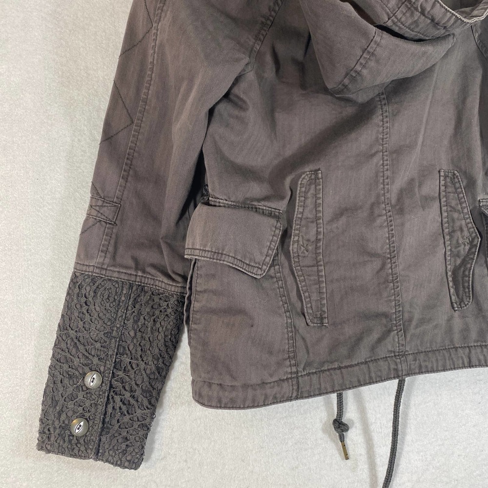 Anthropologie Jacket XS Gray Brown Lace Cargo Utility Long Sleeve Zip Up Hei Hei - Picture 6 of 11